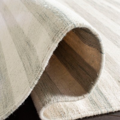 Ivory and Light Blue Wool Flat Woven 8' x 10' Area Rug