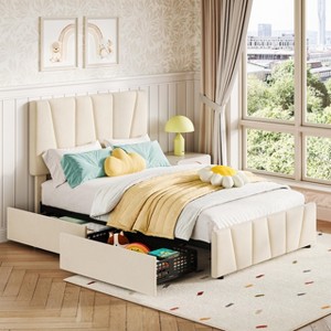 Coolmee Twin Size Bed Frame with Adjustable Headboard and 2 Storage Drawers, Velvet Upholstered Tufted Platform Bed Frames with Wooden Slats Support - 1 of 4