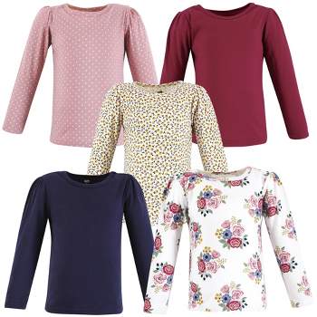 Hudson Baby Infant and Toddler Girl Long Sleeve T-Shirts, Blush Navy Floral