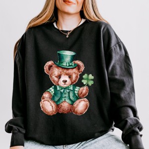 St. Patrick's Bear Clover - Women's Lightweight Garment Dyed Sweatshirt - 1 of 4