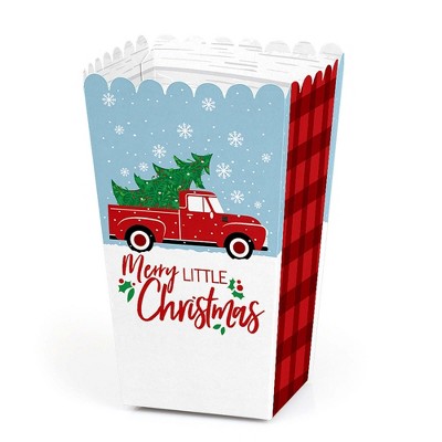 Big Dot of Happiness Merry Little Christmas Tree - Red Truck Christmas Party Favor Popcorn Treat Boxes - Set of 12