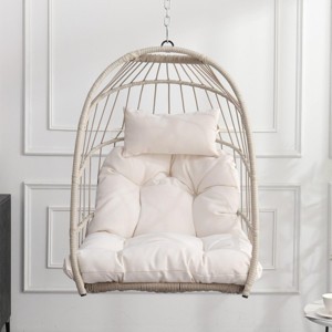 Outdoor Garden Rattan Egg Swing Chair, Hanging Chair, Patio Swings Hanging Chair With Removable & Washable Cushion-Cuddlewood - 1 of 4