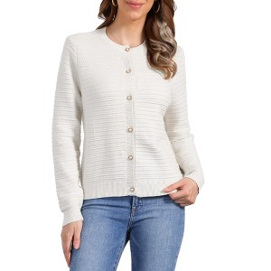 INSPIRE CHIC Women's Crew Neck Long Sleeve Button Down Casual Sweater Knitted Cardigan - 1 of 4