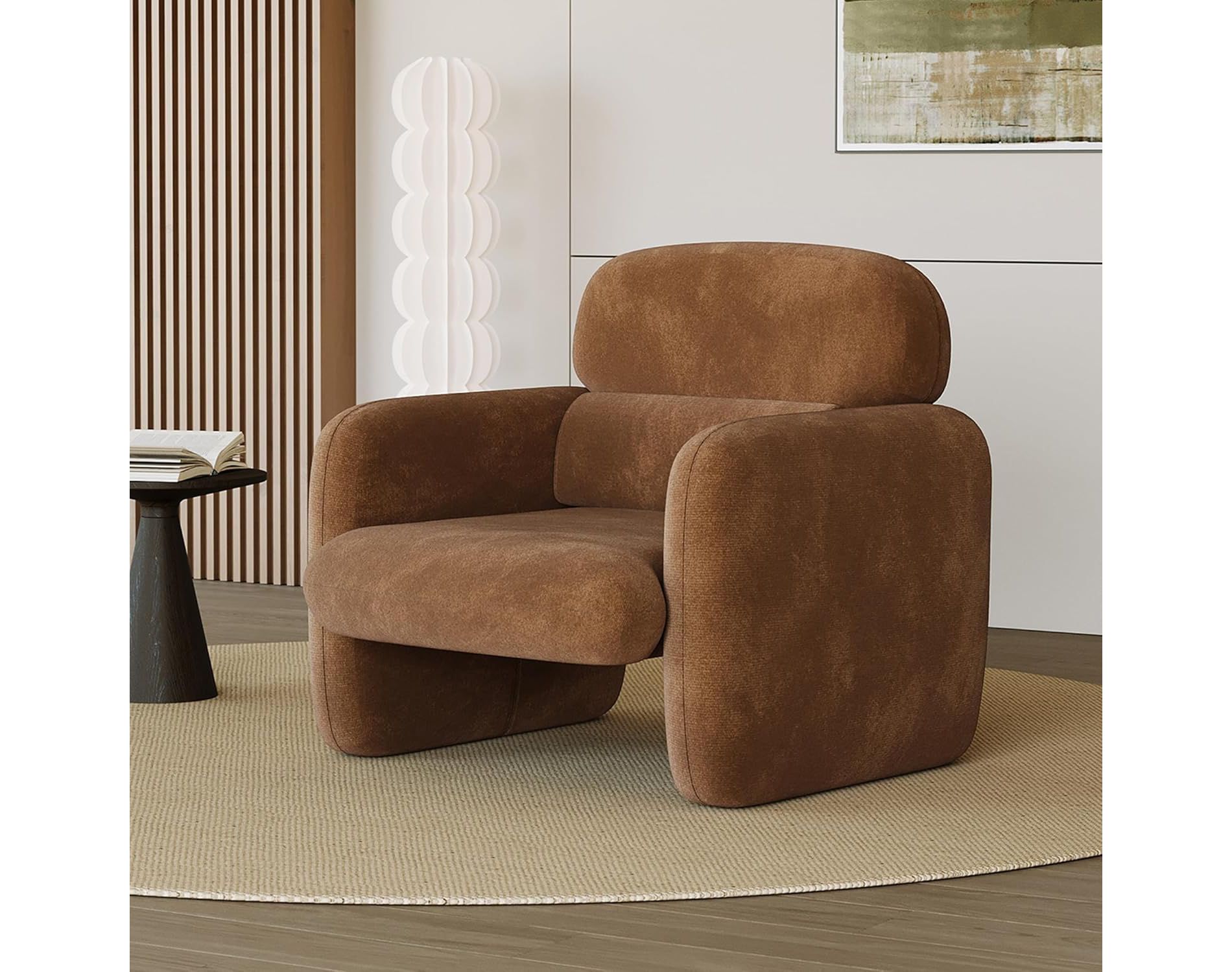 Modern Accent Chair, Wood Frame Sofa Chair, Comfortable Reading Armchair for Living Room, Bedroom, Apartment, Corner