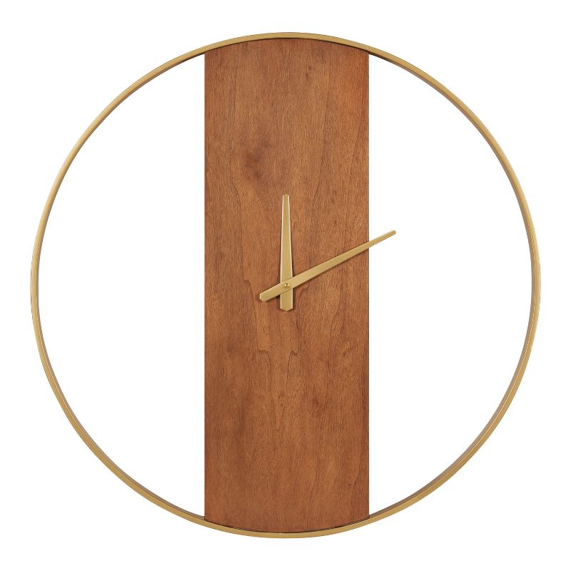 Kate and Laurel Ladd Round Metal Wall Clock, 24" Diameter, Walnut Brown and Gold, 3 of 9