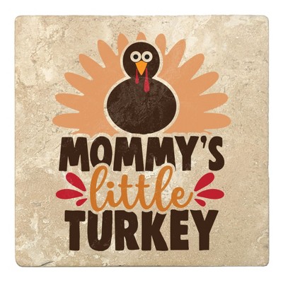 Christmas by Krebs Set of 4 Beige and orange "MOMMY'S little TURKEY" Square Coasters 4"