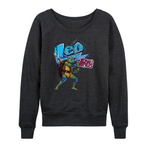 Women's - Teenage Mutant Ninja Turtles - Leonardo AKA Leo Lightweight French Terry Wide Neck Long Sleeve Shirt - 1 of 4