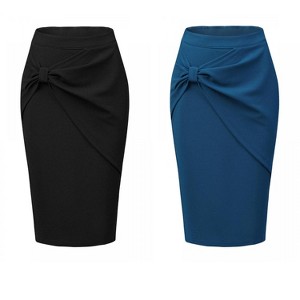 INSPIRE CHIC Women's Work Ruched High Waist Midi Pencil Skirt 2 Packs - 1 of 4