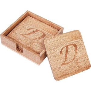 RCZ Décor Personalized Monogrammed Coaster Set, Includes 6 Drink Coasters with Holder, Bamboo Coasters for Coffee Tables, Wedding Gifts, & Presents - 1 of 2