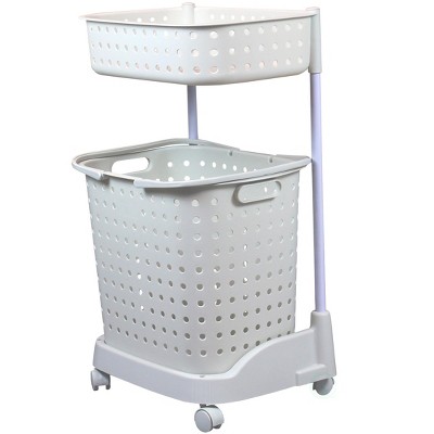 Basiwise 2 Tier Plastic Laundry Basket with Wheels