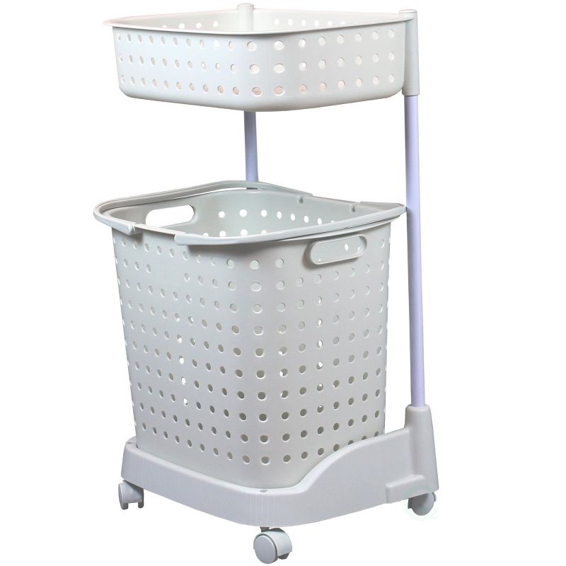 Basiwise 2 Tier Plastic Laundry Basket with Wheels, 1 of 7