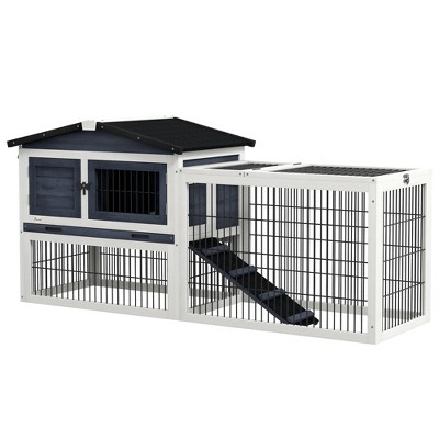 Pawhut 2 Level Wooden Rabbit Hutch, Bunny Hutch House, Guinea Pig Cage ...