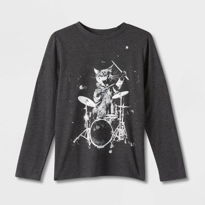 Boys' 'Rock n Roll' Long Sleeve Graphic T-Shirt - Cat & Jack™ Charcoal Gray