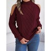 Womens Cold Shoulder Turtleneck Sweaters Fall Winter Long Sleeve Soft Chunky Cable Knit Pullovers Jumper Tops - 2 of 4