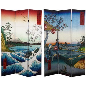 Oriental Furniture 6' Tall Double Sided Hiroshige Room Divider Sea At Satta/Teahouse : Folding Privacy Screen, Wood Composite Frame - 1 of 3