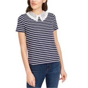 maison Jules Womens Lace Detail Embellished T-Shirt, Blue, Large - 1 of 1