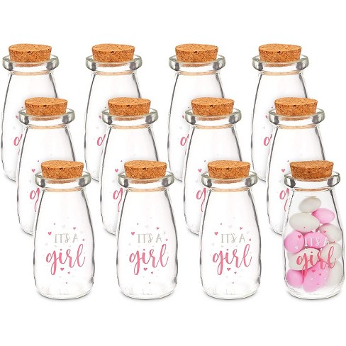 Sparkle And Bash 12-pack 4-inch Empty Milk Jars Glass Bottles With Lids,  It's A Girl Baby Shower Party Favors : Target