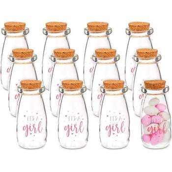 Sparkle and Bash 12-Pack 4-Inch Empty Milk Jars Glass Bottles with Lids, It's a Girl Baby Shower Party Favors