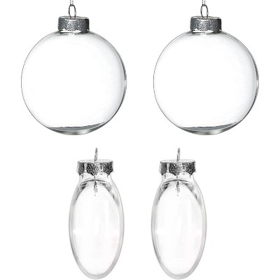 4E's Novelty 3.15" Round Glass Ball & 1.22" Flat Ornaments (4Pcs, 2 of Each) - 80mm Shatterproof  Clear Ornaments for Crafts Fillable for DIY Projects