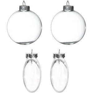 4E's Novelty 3.15" Round Glass Ball & 1.22" Flat Ornaments (4Pcs, 2 of Each) - 80mm Shatterproof  Clear Ornaments for Crafts Fillable for DIY Projects - 1 of 4