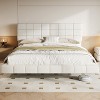KWPZQEB Queen/King Size Boucle Bed Frame with Light & Upholstered Headboard, Modern Soft Platform Bed with Wooden Slats Support, Easy Assembly, White - 4 of 4
