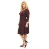 Rekucci Curvy Fit Women's 3/4 Sleeve Tummy Control Dress – Flattering Surplice Neckline & Ruched Waist - Espresso , 20W - 2 of 4
