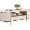 47.24"Modern Oval Luxury Fluted Coffee Table with Faux Marble Top,Sliding Drawers, Gold Metal Legs,Minimalist Center with Storage for Living Room - 2 of 4