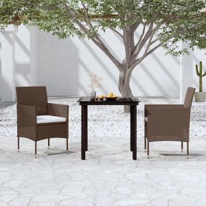 vidaXL 3 Piece Patio Dining Set with Cushions Brown and Black - 1 of 4