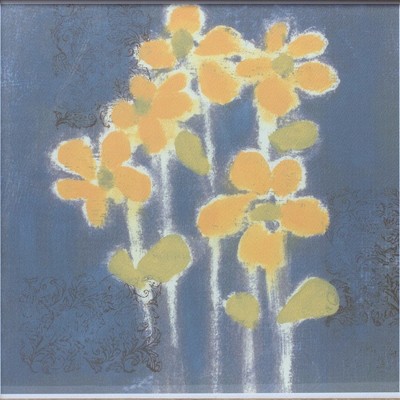 Melrose 14.5" Square Yellow and Blue Floral Print with Faux Wood Frame