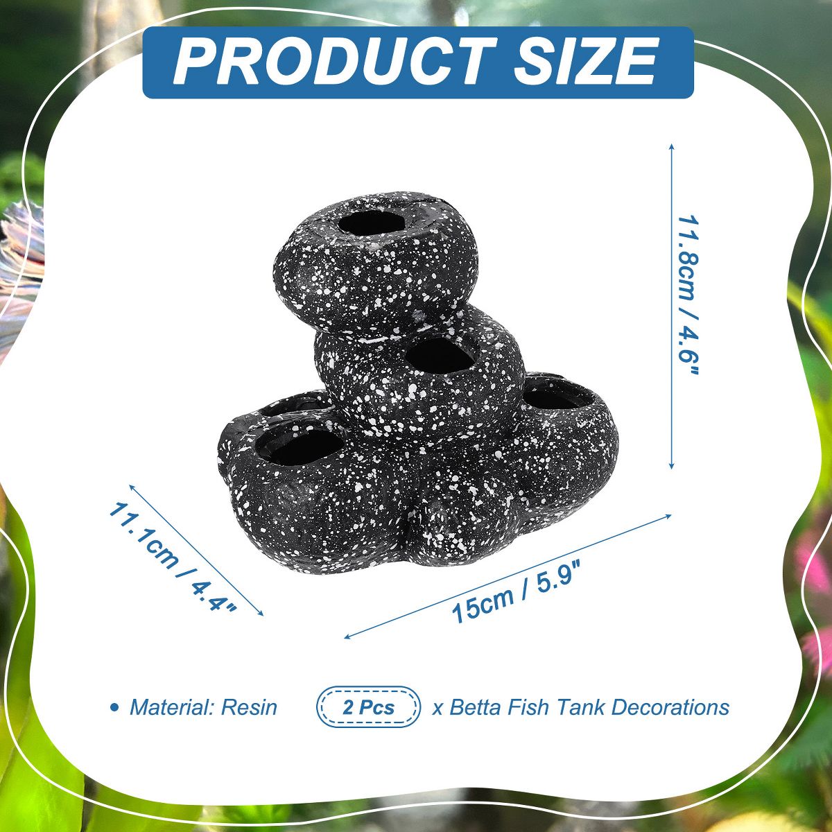 Unique Bargains Resin Small Fish Hide Aquarium Decorations Rocks 5.9x4.4x4.6 Inch Grey 2 Pcs - thumbnail 2