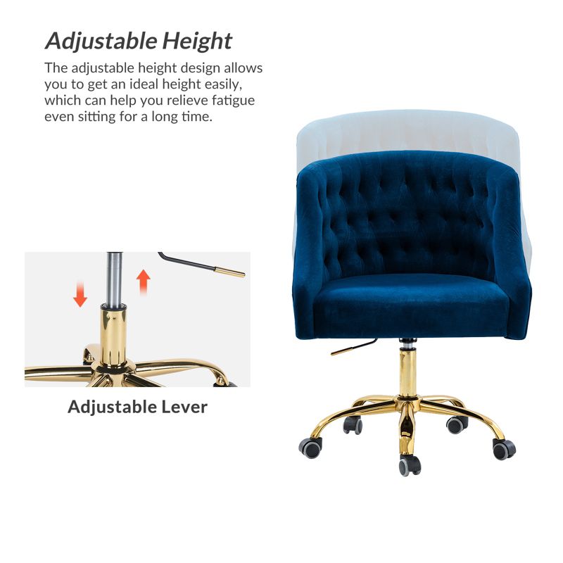 Anika Velvet Height-adjustable Swivel Task Office Chair with Button-tufted Back and Gold Base | Karat Home, 5 of 12