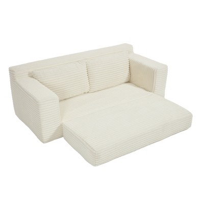 Vynxaria Loveseat Sofa with Memory Foam & Steel Frame - No Assembly, Convertible Design
