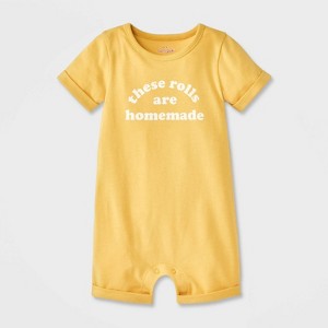 Baby These Rolls Are Homemade Shorts Sleeve Romper - Cat & Jack™ Yellow - 1 of 4