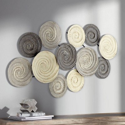 Gray and Ivory Spiral Circles Metal Wall Sculpture