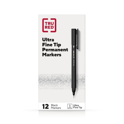 Tru Red Permanent Marker Pen-Style Extra-Fine Needle Tip Black Dozen