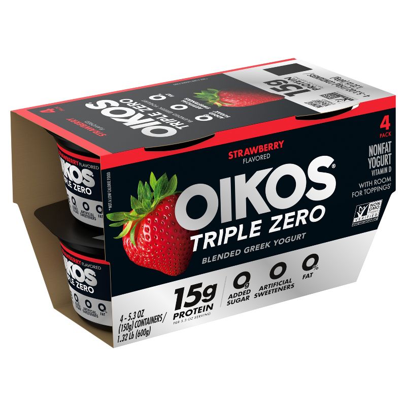 Oikos Triple Zero Strawberry Greek Yogurt - 4ct/5.3oz Cups, 4 of 9
