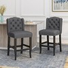 27 Inch Counter Height Stools Set Of 2,Fabric Tufted Wingback Upholstered Kitchen Chairs ,Armless Rubberwood Legs Living Room Chairs -Cuddlewood - 2 of 4