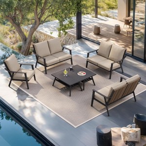 PURPLE LEAF  Rattan Outdoor Patio Furniture Set with Thick Cushion Heavy-Duty Metal Patio Conversation Sets for Backyards Gardens Poolside Porch - 1 of 4