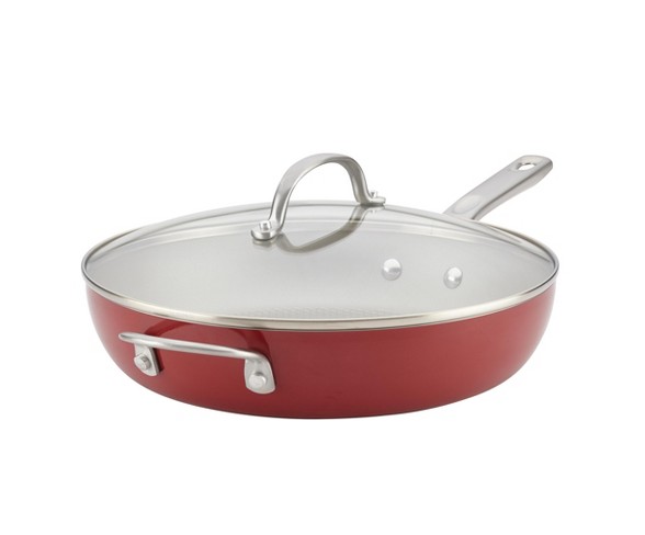 Ayesha Curry&#153; 12" Home Collection Porcelain Enamel Nonstick Covered Deep Skillet With Helper Handle
