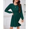 WhizMax Women's 2024 Long Sleeve Mini Sweater Dress Crewneck Ribbed Knit A Line Pleated Swing Short Dresses - 3 of 4