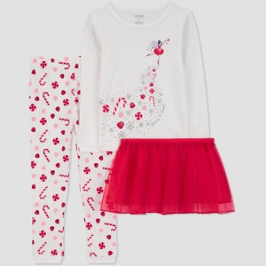 Carter's Just One You® Toddler Girls' 3pc Long Sleeve Christmas Fairy Tutu Pajama Set - Red/Off-White - 1 of 3