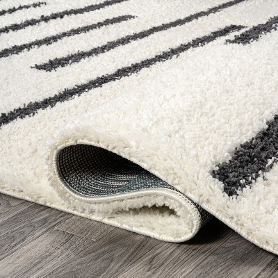 Alaro White and Gray Striped Shag Area Rug