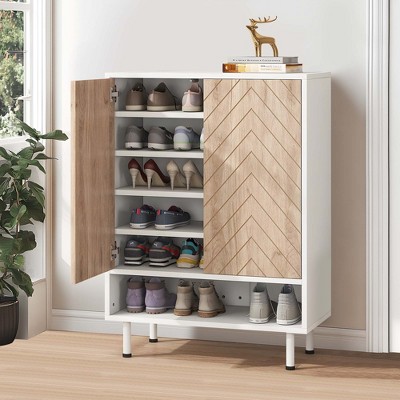 UbMelt 28.74 Inch Shoe Cabinet,Modern Entryway 18-Pair Shoe Cabinet Storage Organizer with 2 Doors and Open Shelf for Entryway