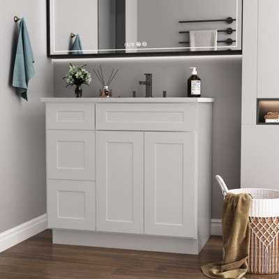 DOMETOUR 36 in. W x 21 in. D x 34.5 in. H in Shaker Dove Plywood Ready to Assemble Floor Vanity Sink Base Kitchen Cabinet with Left Door