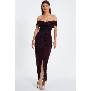 QUIZ Floral Devore Bardot Maxi Dress - 1 of 4
