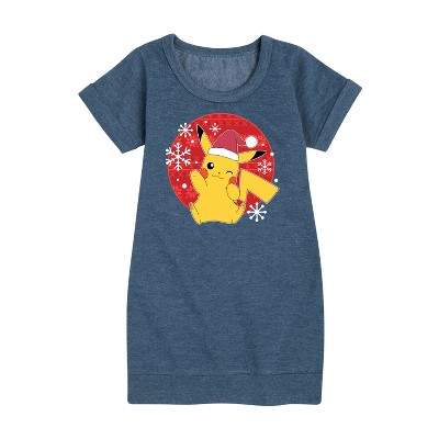 - Pokémon - Pikachu Santa Hat Graphic Short Sleeve Fleece Dress