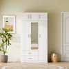 TIRAMISUBEST 3-Door Mirrored Wardrobe with 2 Storage Drawers and Top Cabinet, Modern Armoire Closet with Storage Shelves and Hanging Rod - 3 of 4