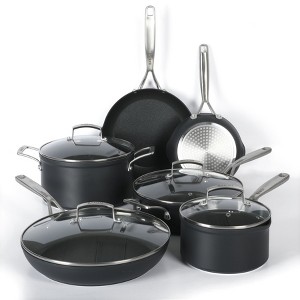 Babish 10 Piece Hard Anodized Titanium Forever Non Stick Technology Durable Pots and Pans Cookware Set - Black - 1 of 4