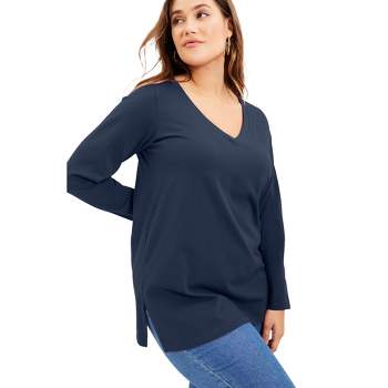 June + Vie by Roaman's Women's Plus Size Long-Sleeve V-Neck One + Only Tunic
