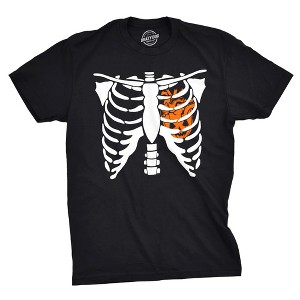Mens Pumpkin Heart Skeleton Rib Cage Tee Funny Halloween Jack-O-Lantern Tee - Crazy Dog Men's T Shirt - 1 of 4